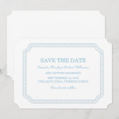 Blauw omringde Ticket Save the Date Uitnodiging (Voorkant / Achterkant)