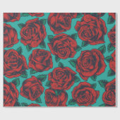 Blauw omslagpapier met rode rozen cadeaupapier (Vlak)