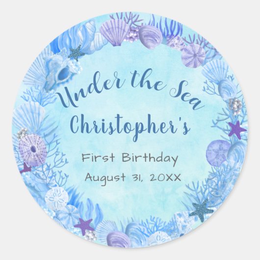 blauw onder de verjaardag van de Zee Boy Ronde Sticker (Voorkant)