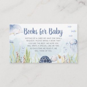 Blauw onder de zee baby shower boeken voor baby informatiekaartje