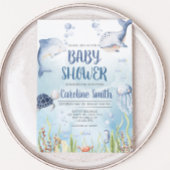Blauw onder de zee baby shower kaart