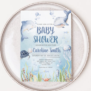 Blauw onder de zee baby shower kaart