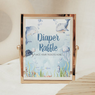 Blauw Onder de Zee Baby Shower Luier Raffle Bord Poster