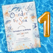 Blauw Onder de zee jongens 1e verjaardagsuitnodigi Kaart