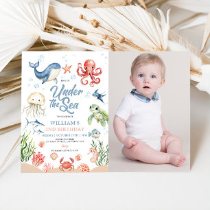 Blauw onder de zee oceandier foto verjaardag kaart