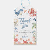 Blauw onder de zee Oceandieren Verjaardag Cadeaulabel (Voorkant)
