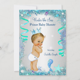 Blauw onder de zee Prins Baby Shower Blond Baby Kaart