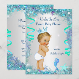 Blauw onder de zee Prins Baby Shower Blond Baby Kaart
