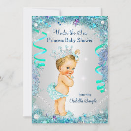 Blauw onder de zee prinses baby shower blond kaart