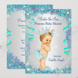 Blauw onder de zee prinses baby shower blond kaart