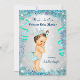 Blauw onder de zee prinses baby shower bruinharig kaart