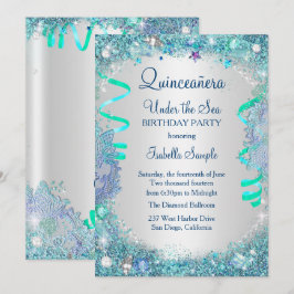 Blauw onder de zee Quinceanera 15e verjaardagsfees Kaart