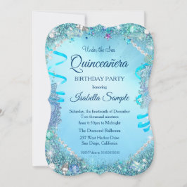 Blauw onder de zee Quinceanera 15e verjaardagsfees Kaart