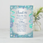 Blauw onder de zee Sweet 16 uitnodiging (Staand voorkant)