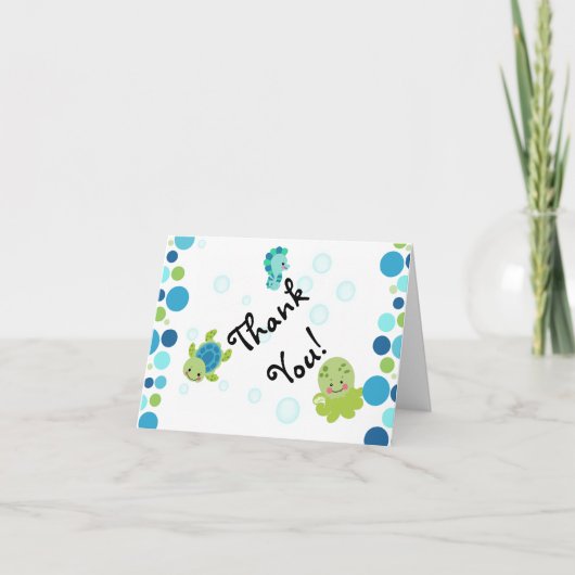 Blauw onder het baby shower van het zee dank je ka bedankkaart (Voorkant)