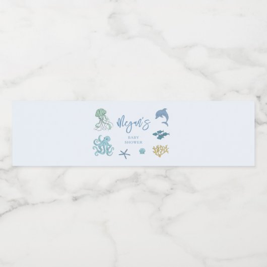 Blauw onder het Baby shower Zee Waterfles Etiket (Enkel label)