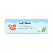 Blauw Onder het Zee Baby Boy Shower Crab Etiket (Voorkant)