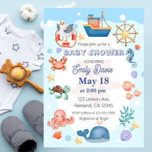 Blauw Onder het Zee Baby Boy Shower Kaart