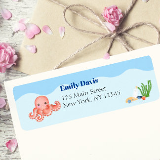 Blauw Onder het Zee Baby Boy Shower Octopus Etiket