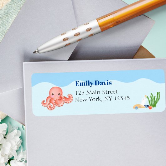 Blauw Onder het Zee Baby Boy Shower Octopus Etiket