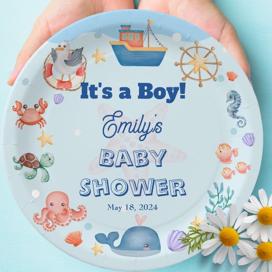 Blauw Onder het Zee Baby Boy Shower Papieren Bordje