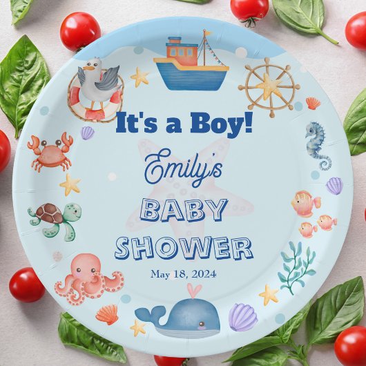 Blauw Onder het Zee Baby Boy Shower Papieren Bordje