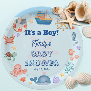 Blauw Onder het Zee Baby Boy Shower Papieren Bordje