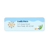Blauw Onder het Zee Baby Boy Shower Ship Rudder Etiket (Voorkant)