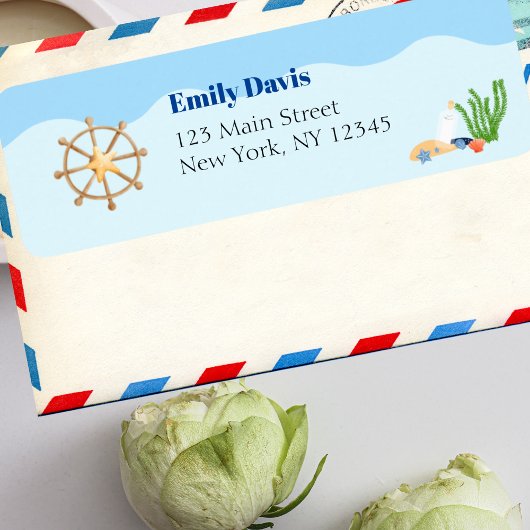 Blauw Onder het Zee Baby Boy Shower Ship Rudder Etiket