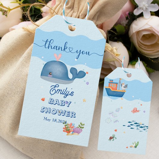 Blauw Onder het Zee Baby Boy Shower Whale Cadeaulabel