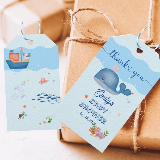 Blauw Onder het Zee Baby Boy Shower Whale Cadeaulabel
