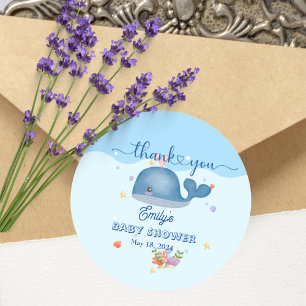 Blauw Onder het Zee Baby Boy Shower Whale Ronde Sticker