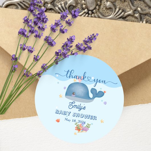 Blauw Onder het Zee Baby Boy Shower Whale Ronde Sticker