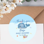 Blauw Onder het Zee Baby Boy Shower Whale Ronde Sticker