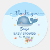 Blauw Onder het Zee Baby Boy Shower Whale Ronde Sticker (Voorkant)