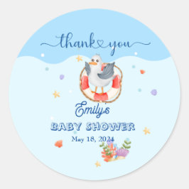Blauw Onder het Zee Baby Boy Shower Zeevogel Ronde Sticker