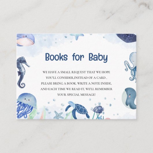 Blauw Onder het zee baby shower Book Enclosure Kaa Informatiekaartje (Voorkant)