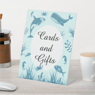 Blauw Onder het Zee Baby shower Kaarten & Cadeaubo Reclamebord Met Voetstuk