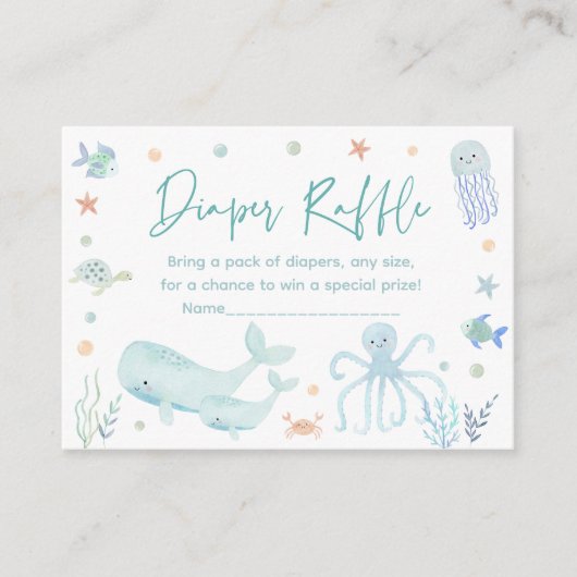Blauw Onder het Zee Baby shower Luier Raffle Informatiekaartje (Voorkant)