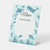 Blauw Onder het Zee Baby shower Menu Sign Reclamebord Met Voetstuk (Voorkant)