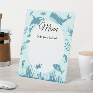 Blauw Onder het Zee Baby shower Menu Sign Reclamebord Met Voetstuk