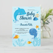 Blauw Onder het Zee Baby shower voor jongen Kaart (Staand voorkant)