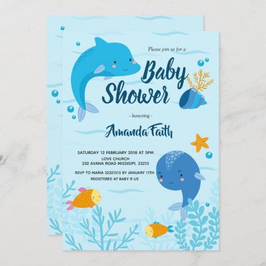 Blauw Onder het Zee Baby shower voor jongen Kaart (Voorkant / Achterkant)