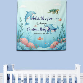 Blauw Onder het Zee Baby shower Welkom Achtergrond Wandkleed