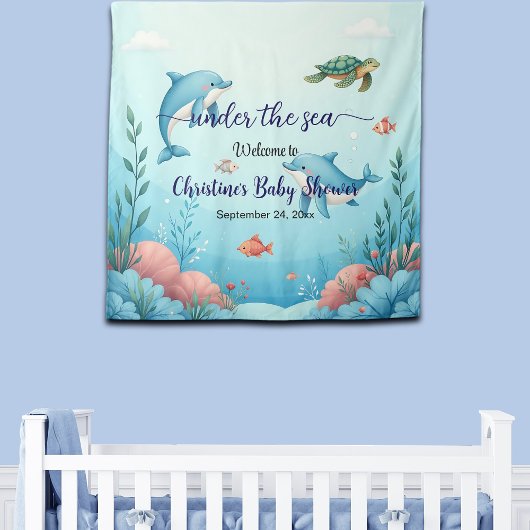 Blauw Onder het Zee Baby shower Welkom Achtergrond Wandkleed