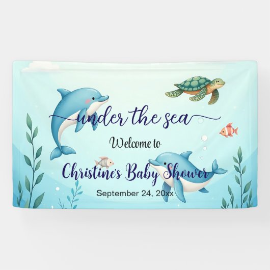Blauw onder het Zee Baby shower Welkom Spandoek (Horizontaal)