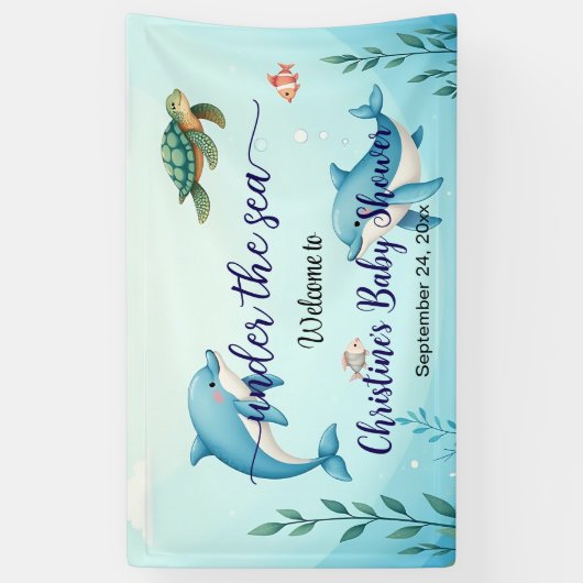 Blauw onder het Zee Baby shower Welkom Spandoek (Verticaal)