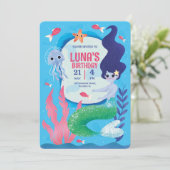 Blauw onder het Zee, Blauwe Zeemeermin Birthday Kaart (Staand voorkant)