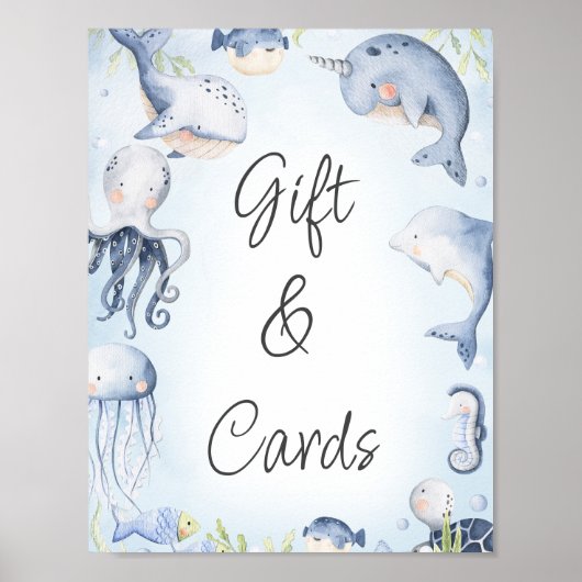 Blauw Onder het Zee Creatures Baby shower Sign Poster (Voorkant)