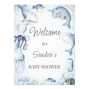 Blauw onder het Zee Creatures boys Baby shower Sig Foto Afdruk